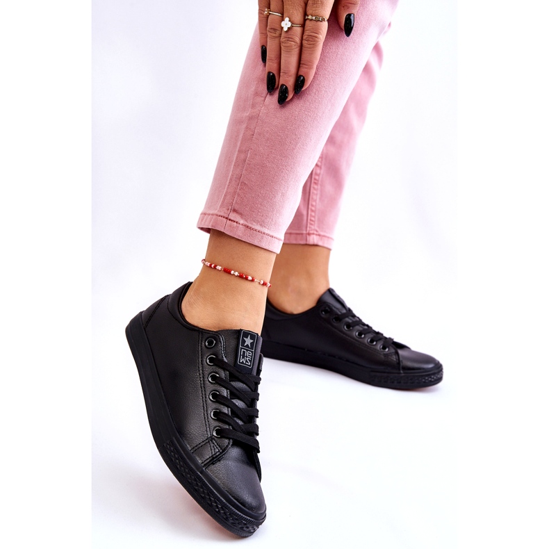 News Női bőr kötött klasszikus fekete cipők 3