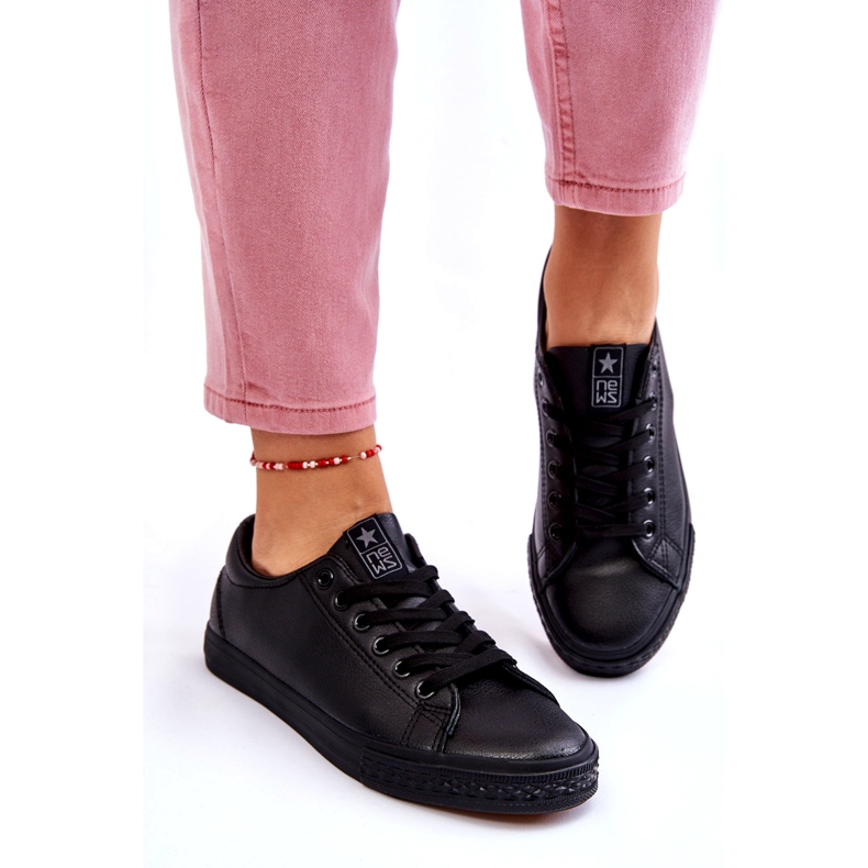 News Női bőr kötött klasszikus fekete cipők 5