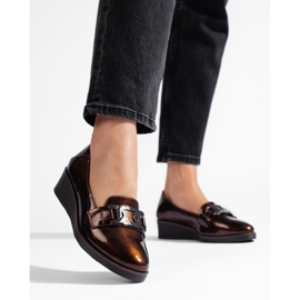 W. Potocki Potocki női lakkcipő alacsony ékkel barna 1