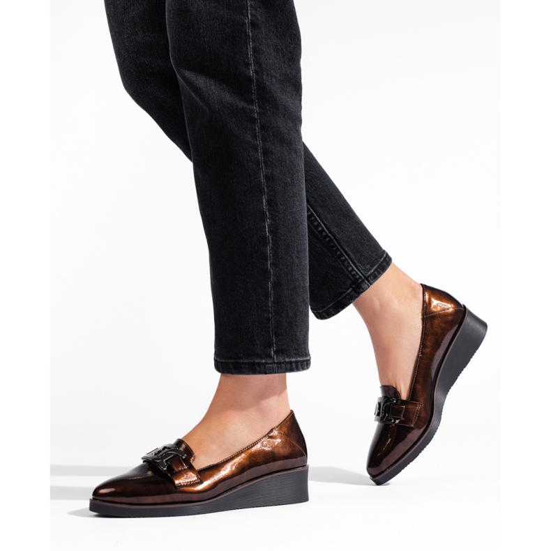 W. Potocki Potocki női lakkcipő alacsony ékkel barna 2