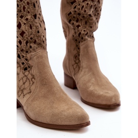 Zazoo 3403 áttört női csizma alacsony sarkú, világos bézs színű 2