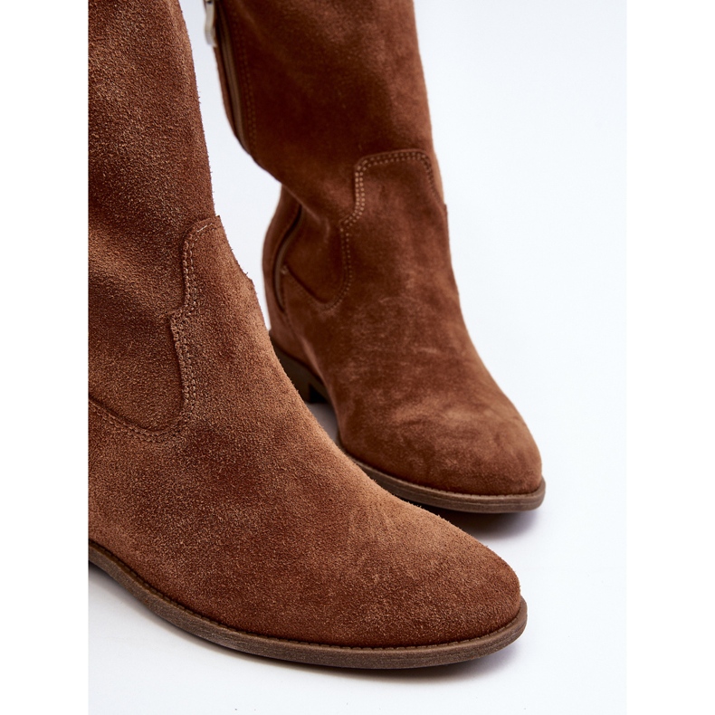 Zazoo 3407 velúr térdig érő csizma teve lapossarkúval barna 2
