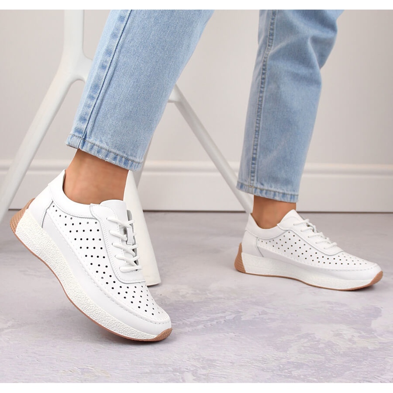 Női áttört bőrcipő, fehér, Sergio Leone SP013 2