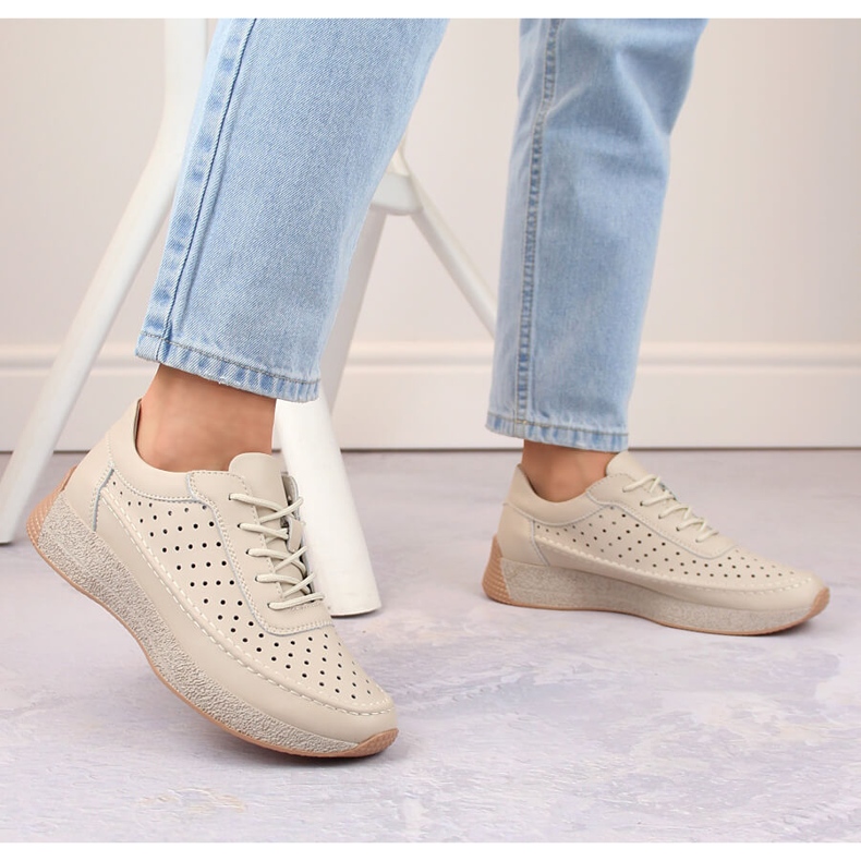 Női áttört bőrcipő, bézs, Sergio Leone SP013 2