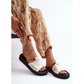 Zazoo 2896 női bőr papucs fehér és arany aranysárga 1