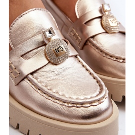 Bőr cipők, mokaszinok CheBello 4291 arany díszítéssel aranysárga 2