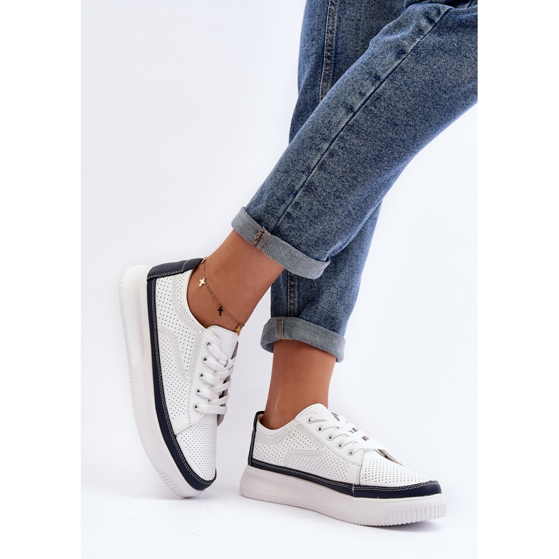 Sergio Leone Női bőr sportcipő tornacipő fehér és sötétkék Failla 2