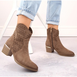 Velúr női áttört cowboy csizma, barna, Vinceza 58239 2