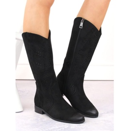 Vinceza W JAN264A fekete velúr áttört csizma 1