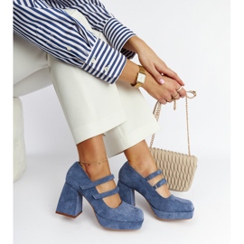 Cher kék pumpái masszív blokksarokkal 1