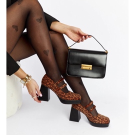 Cher leopard pumpák masszív blokksarokkal barna 1