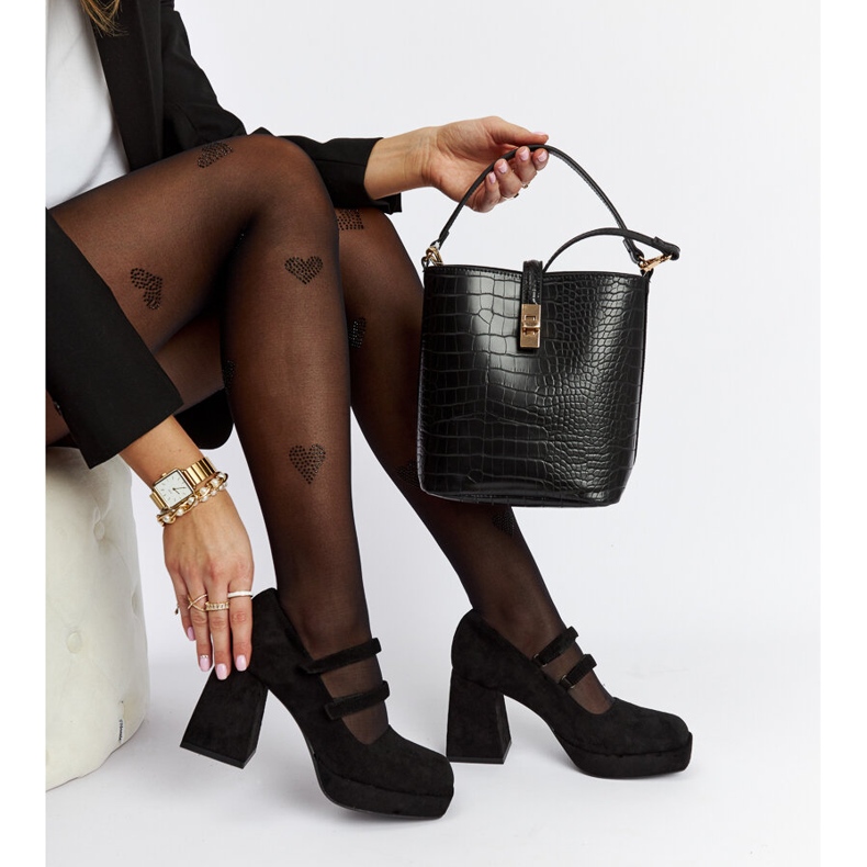 Cher fekete pumpák masszív blokk sarokkal 1