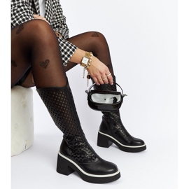 Fekete áttört Anahola magas sarkú csizma 2