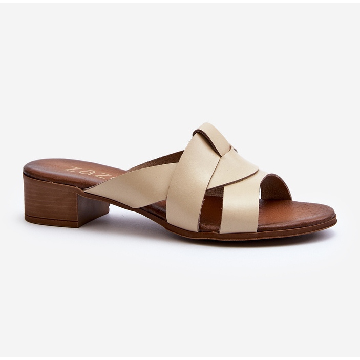 Zazoo 40236 női bőr papucs alacsony sarokkal, bézs 2