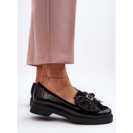 Női lakkbőr mokaszin masnival Laura Messi 2786 fekete 1