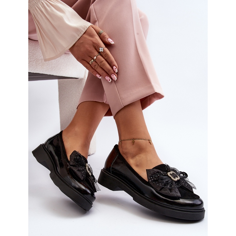 Női lakkbőr mokaszin masnival Laura Messi 2786 fekete 2