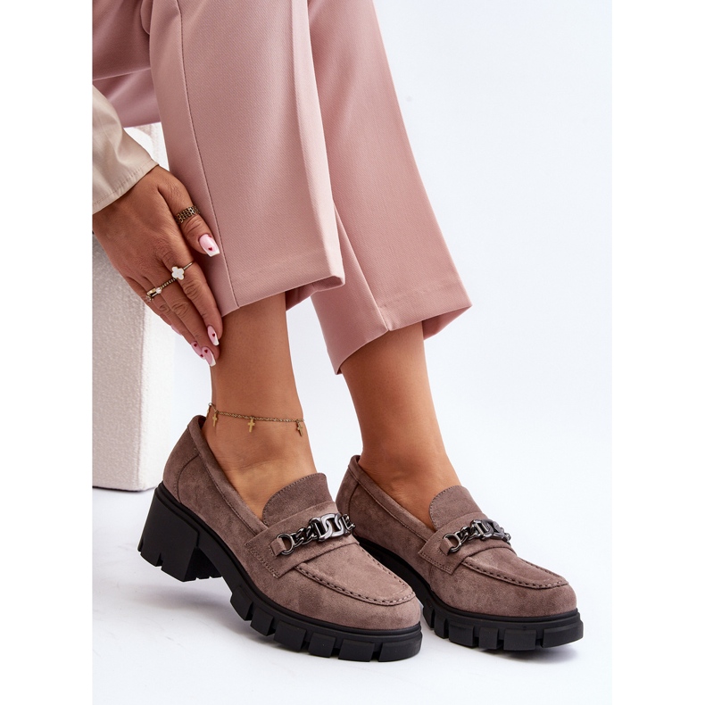 Vinceza Bézs Eriella bézs mokaszin masszív sarkú cipővel 2