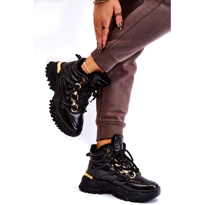 Női szigetelt sportcipő túrázó csizma arany láncfekete 3