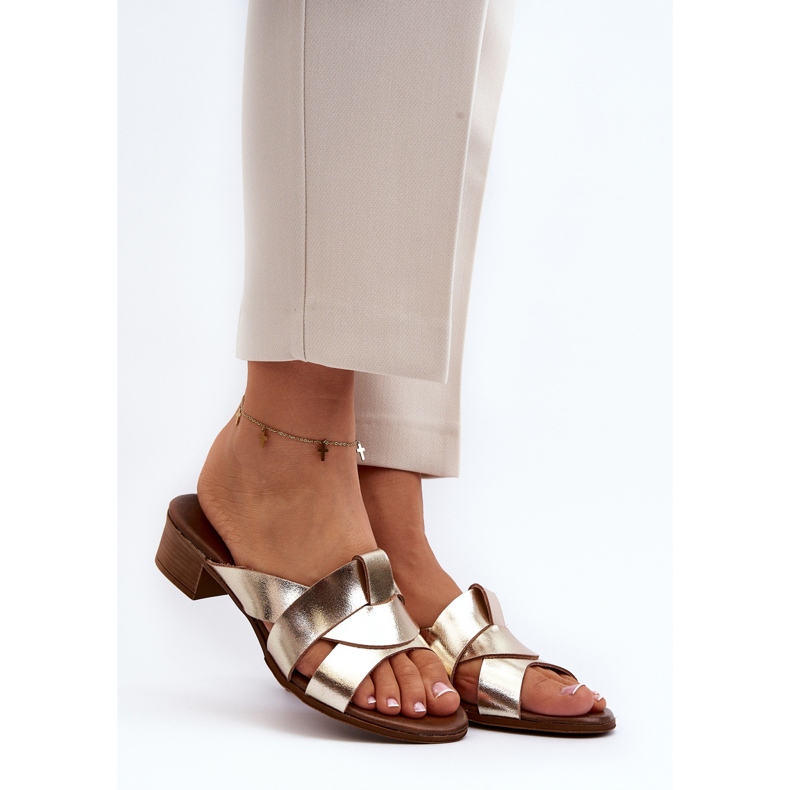 Zazoo 40236 női bőr papucs alacsony sarokkal, arany aranysárga 2