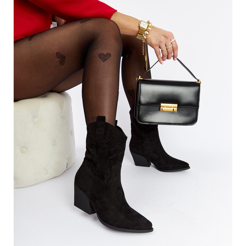 Fekete áttört Taurus magas sarkú cowboy csizma 2