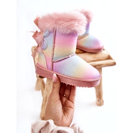 Gyermekszigetelt csizma íjakkal, multi -colored hócsizmák rózsaszín 5