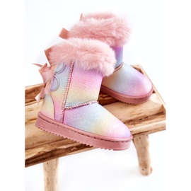 Gyermekszigetelt csizma íjakkal, multi -colored hócsizmák rózsaszín 3