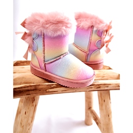 Gyermekszigetelt csizma íjakkal, multi -colored hócsizmák rózsaszín 2