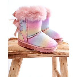 Gyermekszigetelt csizma íjakkal, multi -colored hócsizmák rózsaszín 1
