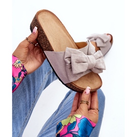 Női papucsok parafa emelvényen masnival, szürke tarena 1