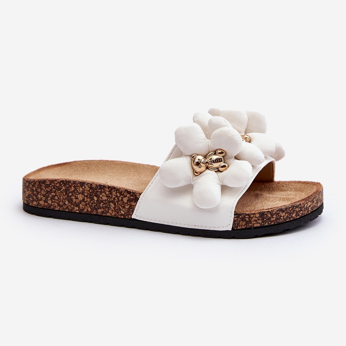 Női papucsok díszítéssel, fehér Bunlia 1