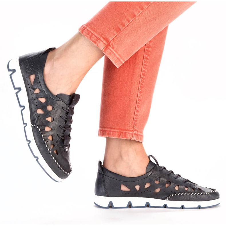 Női áttört bőrcipő, sötétkék Rieker 49956-14 2