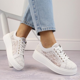 Női csipkés platform sportcipő, fehér S.Barski HY025 1