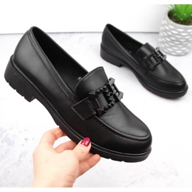 Női cipők, bebújós mokaszinok díszítéssel, fekete S.Barski HY371 4