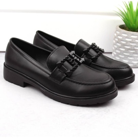 Női cipők, bebújós mokaszinok díszítéssel, fekete S.Barski HY371 5