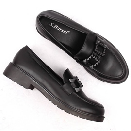 Női cipők, bebújós mokaszinok díszítéssel, fekete S.Barski HY371 7