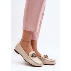Női bőr mokaszin díszítéssel Laura Messi 2761 világos bézs 2