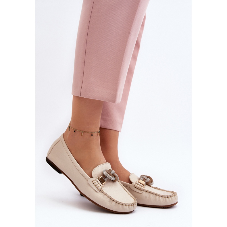 Női bőr mokaszin díszítéssel Laura Messi 2761 világos bézs 2