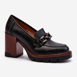 Vinceza Pumpák egy masszív magassarkúban, fekete Oradna díszítéssel 1