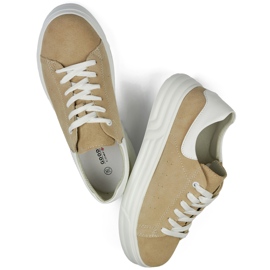 Női bőr cipő lapos talppal, bézs 1