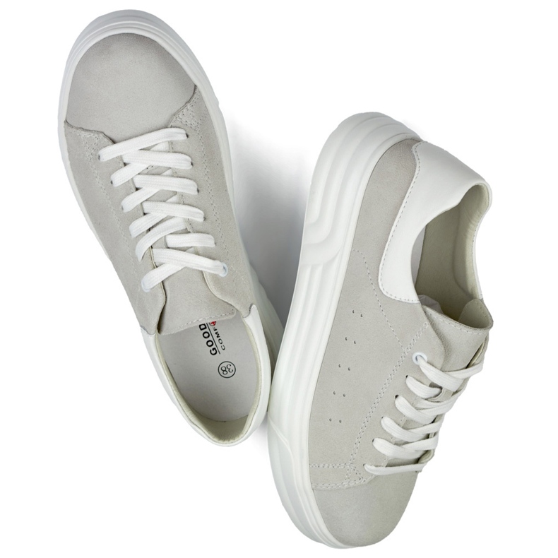 Női bőr cipő lapos talppal, szürke 1