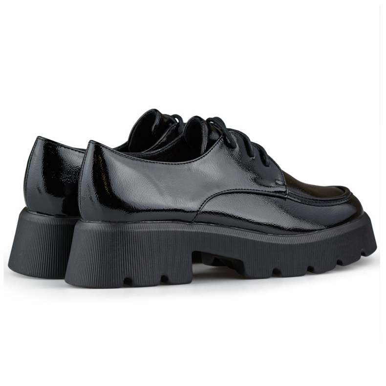 Fekete lakk fűzős cipő, vastag talpú női cipő 1