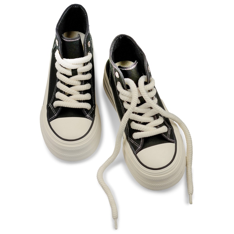 Fekete tornacipő vastag talppal, női magas szárú tornacipő 1