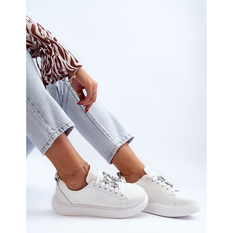 Vinceza Női bőr tornacipő díszítéssel, fehér Dysuria 2