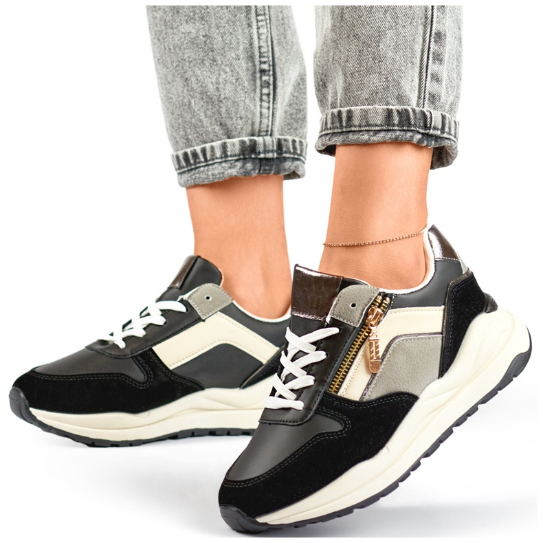 Női alkalmi sportcipő, fekete tornacipő 2