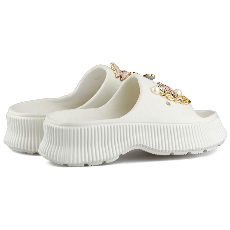 Női fehér gumi papucsok díszítéssel 1