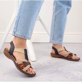 Kényelmes női felbújós szandál többszínű gumiszalaggal, Rieker 65918-90 bézs 2