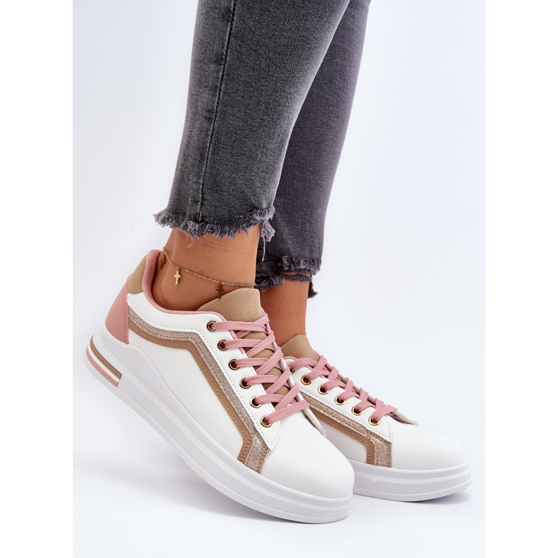 Bézs női tornacipő csillogó Elnamival fehér 2