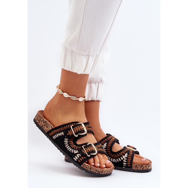 Női papucs parafa talppal, Black Fannea fekete 2