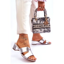 Joia Klasszikus bőr papucs alacsony sarkú, ezüst 4