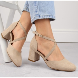 Elegáns női velúr szandál magas sarkon, bézs Potocki SZ12341 1